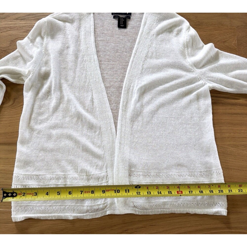NANETTE LEPORE 100% Linen White Cardigan Open Front M Pointelle Dainty Coquette - Picture 11 of 13